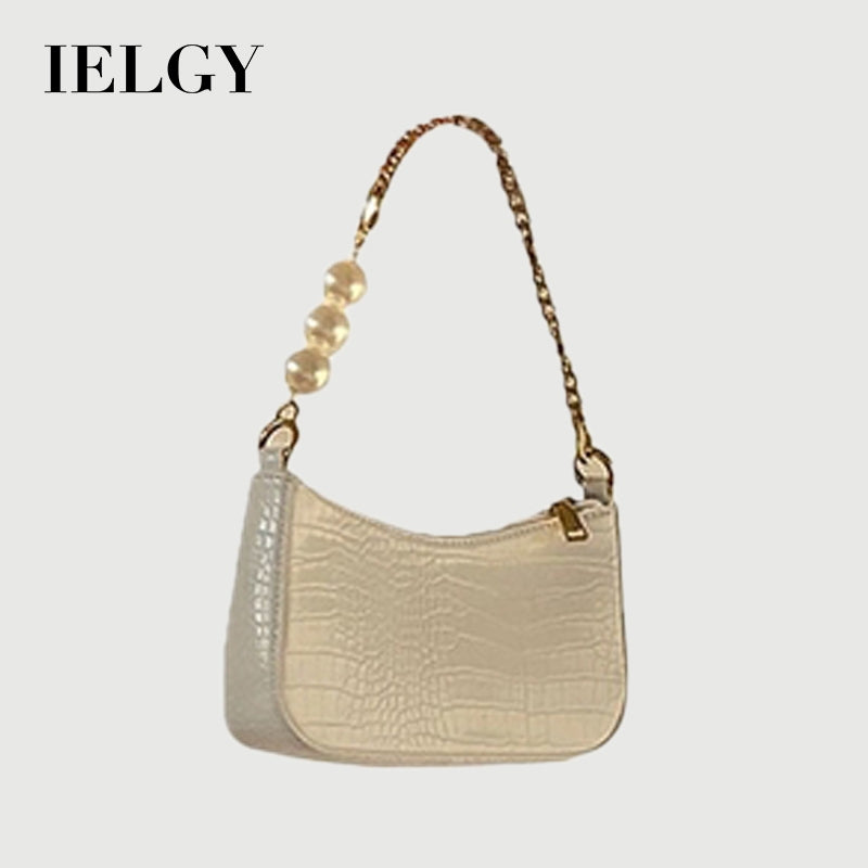 IELGY French retro crocodile-print pearl chain under the armpit bag female texture hundred with a one-shoulder sloping bag