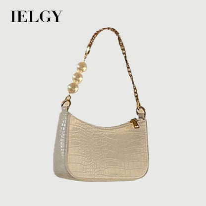 IELGY French retro crocodile-print pearl chain under the armpit bag female texture hundred with a one-shoulder sloping bag