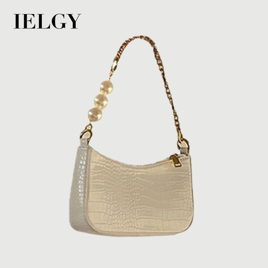IELGY French retro crocodile-print pearl chain under the armpit bag female texture hundred with a one-shoulder sloping bag