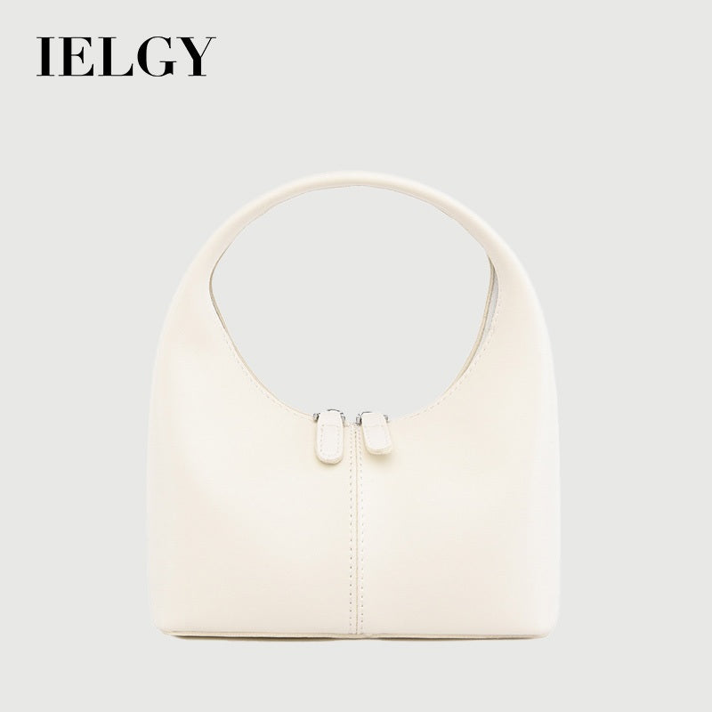 Ielgy Ladies Fashion Handbag Solid Color PU Fashion All-Match French Underarm Crescent Bag