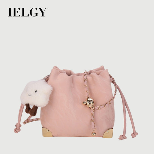 Ielgy Fashion Drawstring All-Match Cross-Body Bucket Bag Pink, White, Black Chain Drawstring Bag