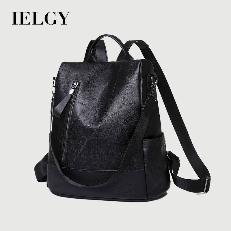 Ielgy Large Capacity Soft Leather Backpack Casual All-Match Ladies PU Backpack