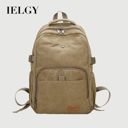 Ielgy Retro Canvas Backpack Ladies Wash Outdoor Backpack Student Simple Trendy Large-Capacity School Bag