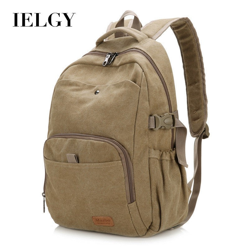 Ielgy Retro Canvas Backpack Ladies Wash Outdoor Backpack Student Simple Trendy Large-Capacity School Bag