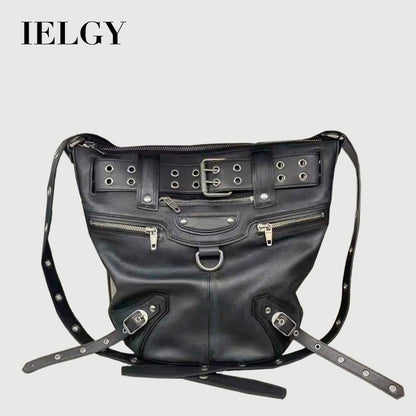Ielgy Fashionable All-Match Dark Rivets Heavy Industry Motorcycle Bucket Shoulder Mes