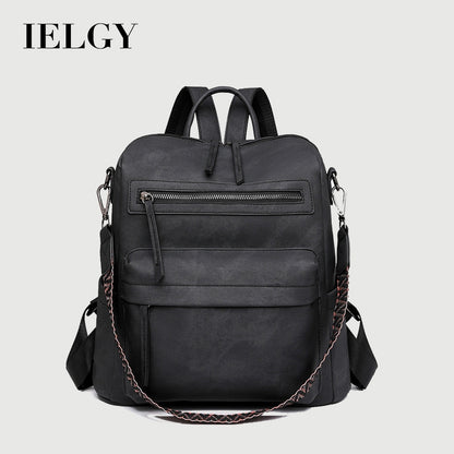 Ielgy Backpack PU Soft Leather All-Match Large-Capacity Dual-Use Ladies Backpack