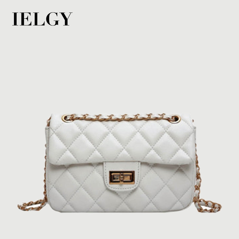 IELGY White Commuter One Shoulder Chain All-match Solid Color Women's Messenger Bag Fashion Soft Surface