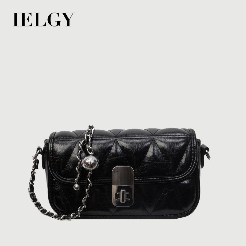 Ielgy Ladies Diamond Chain Bag Shoulder Crossbody Silver Small Golden Ball Adjustable Texture Small Square Bag
