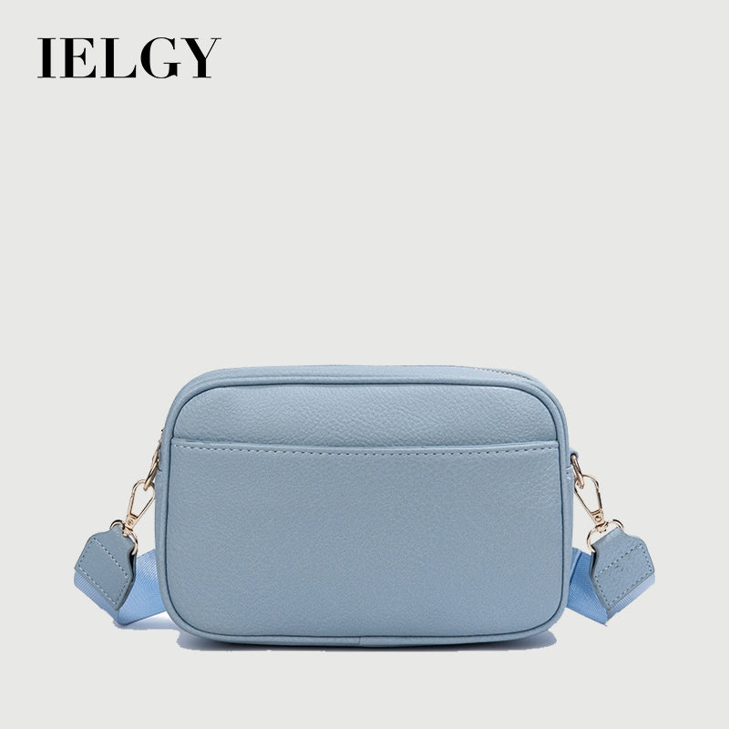 Ielgy Ladies Wide Shoulder Strap Solid Color PU Crossbody Small Square Bag