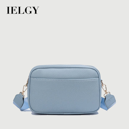 Ielgy Ladies Wide Shoulder Strap Solid Color PU Crossbody Small Square Bag