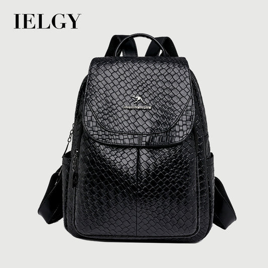 Ielgy Backpack Soft Leather Backpack Ladies Korean Version Fashion Student Simple Sense School Bag