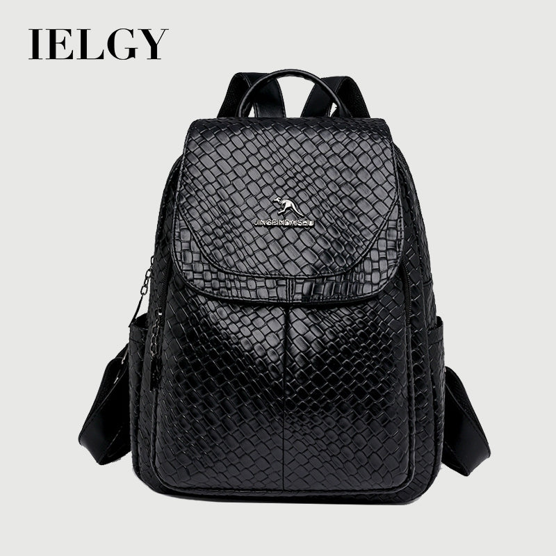 Ielgy Backpack Soft Leather Backpack Ladies Korean Version Fashion Student Simple Sense School Bag