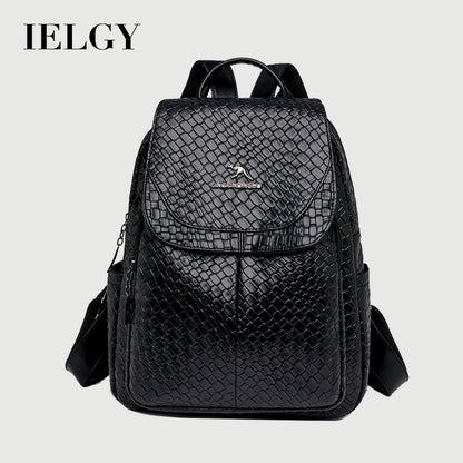 Ielgy Backpack Soft Leather Backpack Ladies Korean Version Fashion Student Simple Sense School Bag