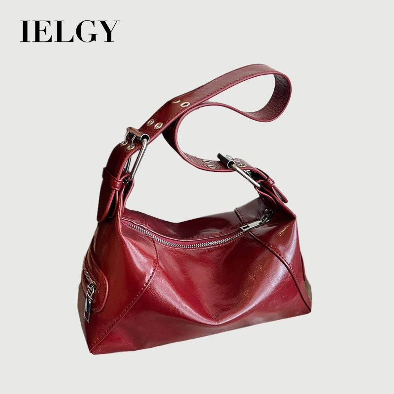 Ielgy Ladies Red High-End Feeling One-Shoulder Underarm Bag Cross-Body Commuter