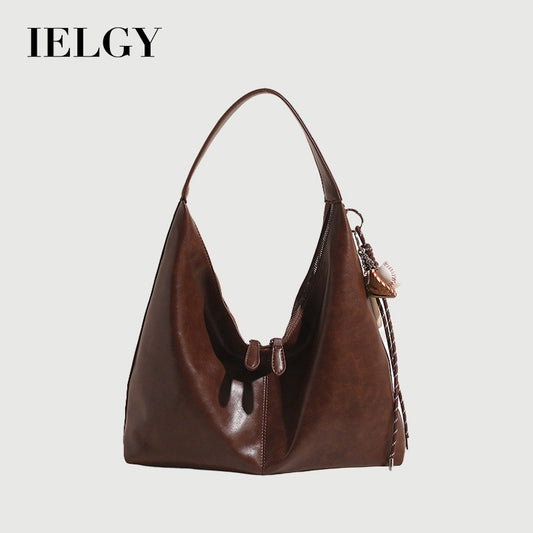 Ielgy Large-Capacity All-Match Lazy High-End Shoulder Underarm Bag Commuter Soft Leather Tote Bag