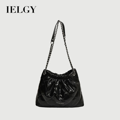 Ielgy Diamond Chain Bag Large Capacity One-Shoulder Cross-Body High-End Texture Bucket Bag
