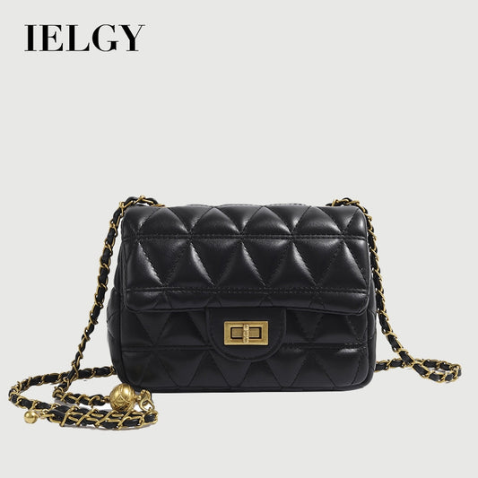Ielgy Ladies White Messenger Bag All-Match Small Golden Ball Diamond Chain Small Square Bag