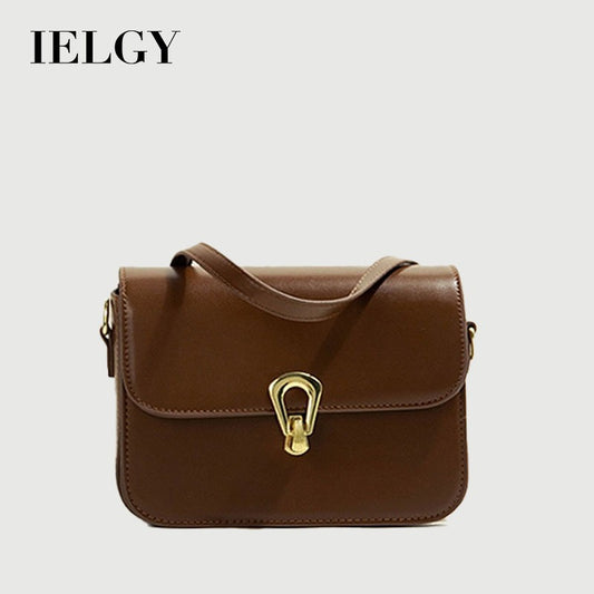 IELGY ladies solid color lock fashion retro messenger bag