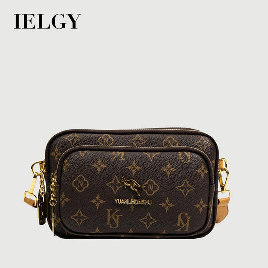 IELGY Messenger Bag Women's High-end Retro Horizontal Square Printed Shoulder Bag