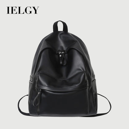 Ielgy Soft Leather School Bag High School Student Backpack Simple Casual Fashion Large-Capacity Travel Backpack