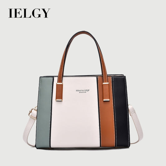 Ielgy Fashion Contrast Color Handbag Large Capacity Ladies Stitching Shoulder Messenger Bag Trendy