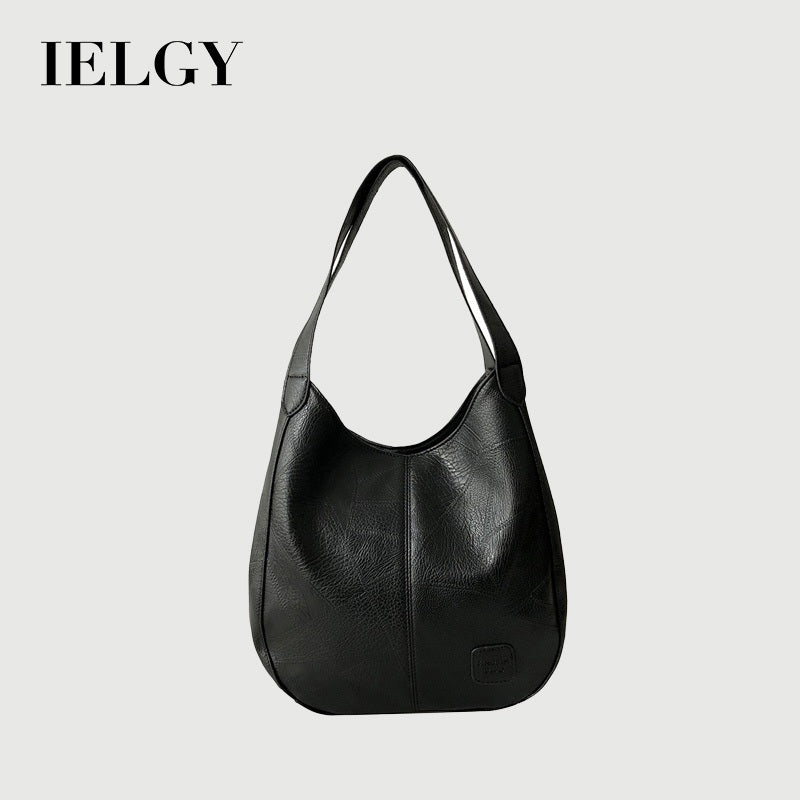 Ielgy Ladies Retro Soft Leather Shoulder Bag Ladies All-Match Shoulder Simple Portable Tote Bag
