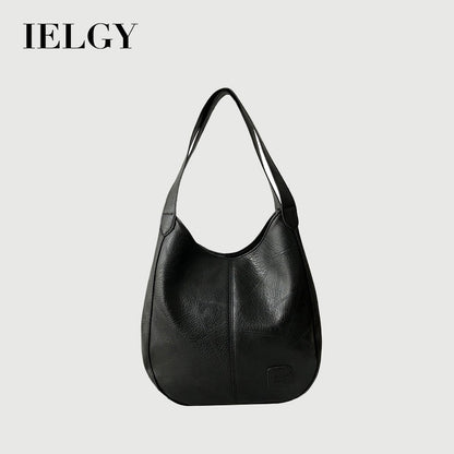 Ielgy Ladies Retro Soft Leather Shoulder Bag Ladies All-Match Shoulder Simple Portable Tote Bag