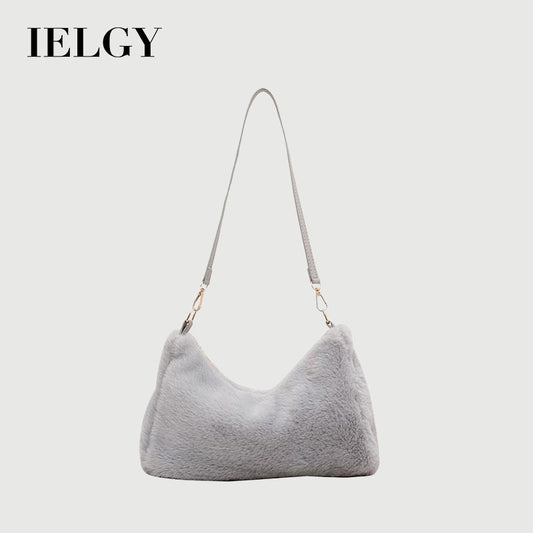 IELGY light and smooth zipper ladies plush solid color shoulder bag