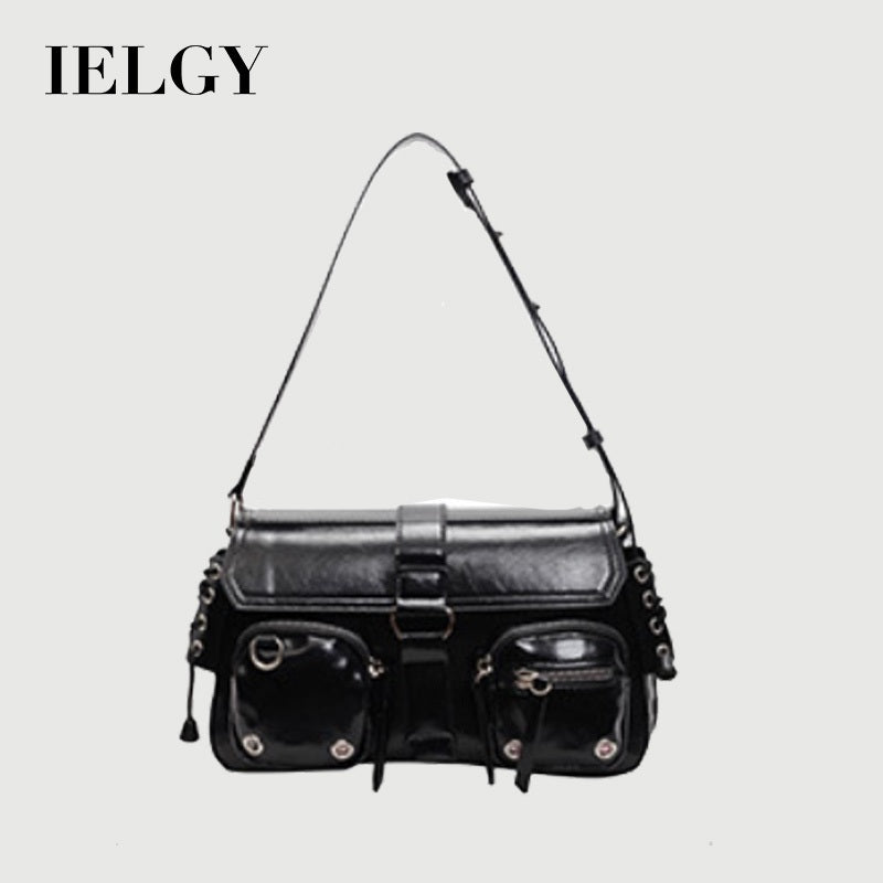Ielgy Ladies Motorcycle Bag Sweet Cool Hot Girl Baguette Bag One Shoulder All-Match Underarm Bag