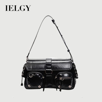 Ielgy Ladies Motorcycle Bag Sweet Cool Hot Girl Baguette Bag One Shoulder All-Match Underarm Bag