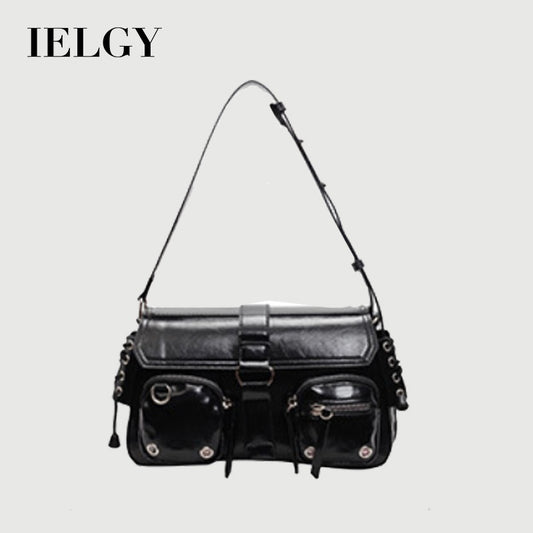 Ielgy Ladies Motorcycle Bag Sweet Cool Hot Girl Baguette Bag One Shoulder All-Match Underarm Bag