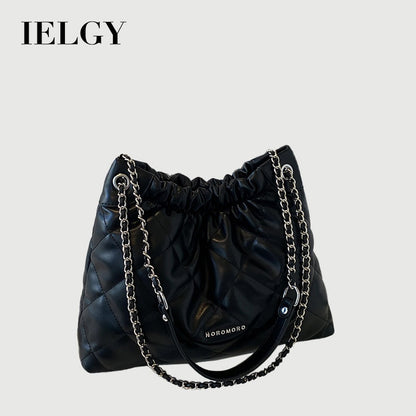 Ielgy Ladies Large-Capacity Shoulder Messenger Bag Texture Portable Diamond Bucket Bag