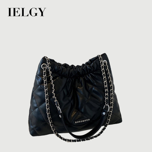 Ielgy Ladies Large-Capacity Shoulder Messenger Bag Texture Portable Diamond Bucket Bag