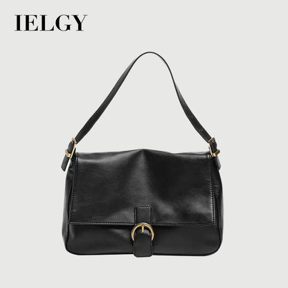 IELGY Large capacity Portable Black One shoulder Diagonal Magnetic buckle Flap Woman's bag Underarm Retro