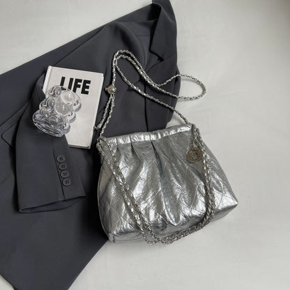 Ielgy Ladies Large-Capacity Fashion High-End Rhombus Chain Cross-Body All-Match One-Shoulder Bucket