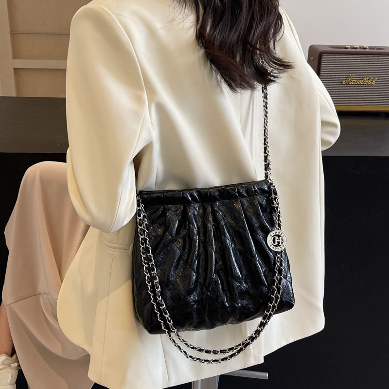 Ielgy Ladies Large-Capacity Fashion High-End Rhombus Chain Cross-Body All-Match One-Shoulder Bucket