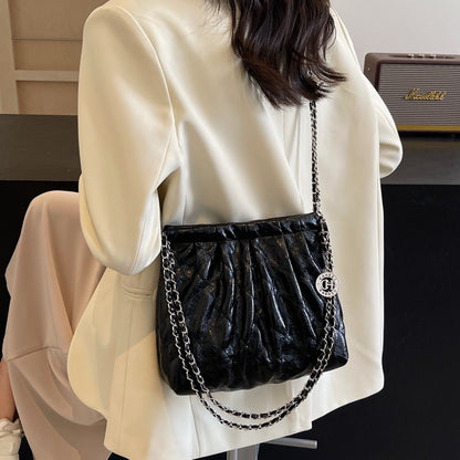 Ielgy Ladies Large-Capacity Fashion High-End Rhombus Chain Cross-Body All-Match One-Shoulder Bucket