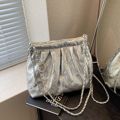 Ielgy Ladies Large-Capacity Fashion High-End Rhombus Chain Cross-Body All-Match One-Shoulder Bucket