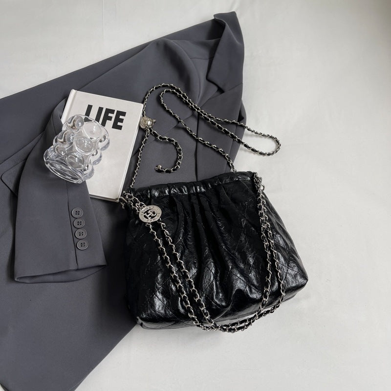 Ielgy Ladies Large-Capacity Fashion High-End Rhombus Chain Cross-Body All-Match One-Shoulder Bucket