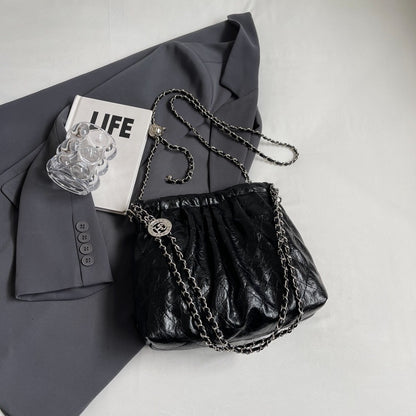 Ielgy Ladies Large-Capacity Fashion High-End Rhombus Chain Cross-Body All-Match One-Shoulder Bucket