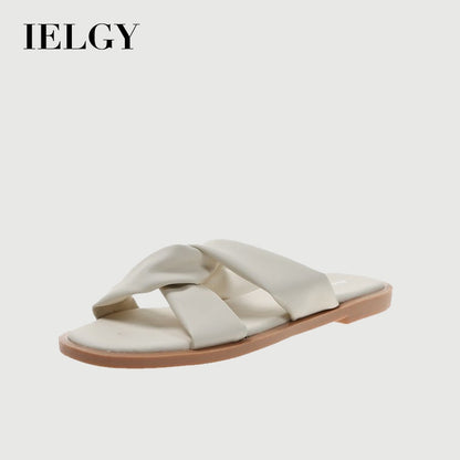 IELGY cross strap Korean woven surface all-match flat bottom women's slippers