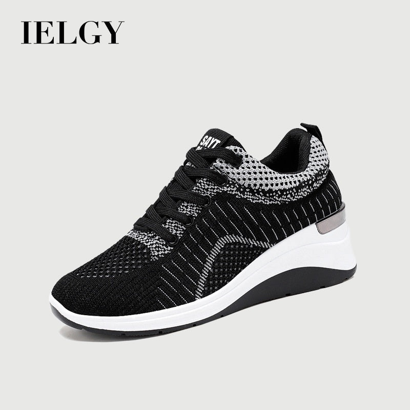 IELGY wedge heel lace casual platform lightweight running sneakers women