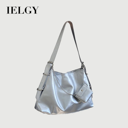 Ielgy Ladies Silver Large-Capacity One-Shoulder Diagonal Bag
