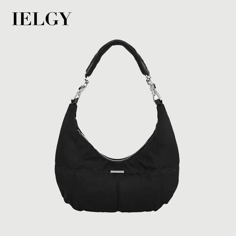 Ielgy Ladies Retro Black Cloud Bag High-End Niche Underarm Bag Portable Shoulder Crescent Bag