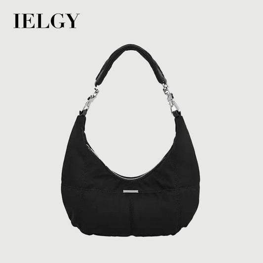 Ielgy Ladies Retro Black Cloud Bag High-End Niche Underarm Bag Portable Shoulder Crescent Bag