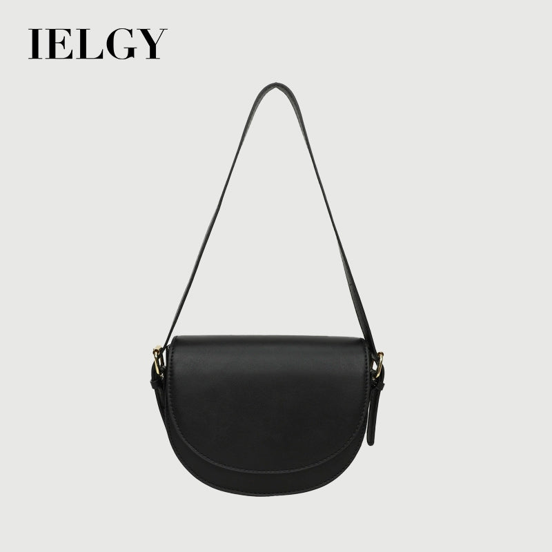 Ielgy Ladies Solid Color Multi-Layered Large Capacity Saddle Bag Shoulder Messenger Bag