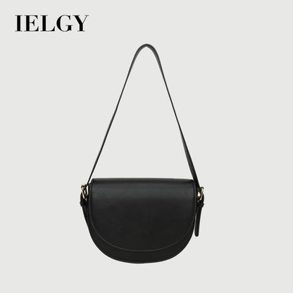 Ielgy Ladies Solid Color Multi-Layered Large Capacity Saddle Bag Shoulder Messenger Bag