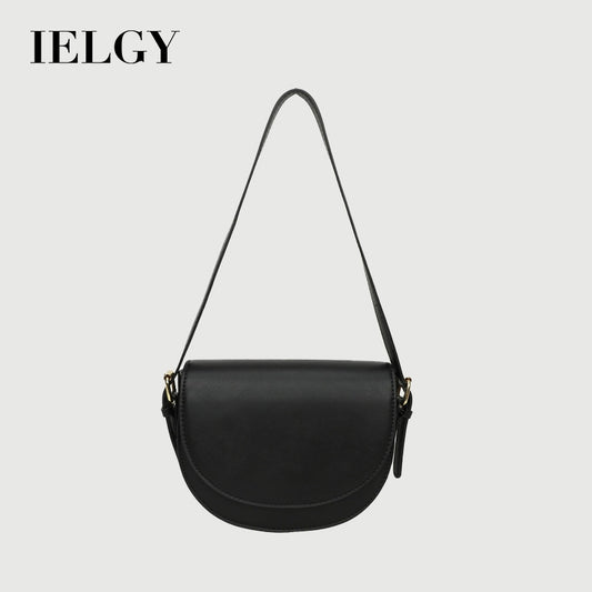 Ielgy Ladies Solid Color Multi-Layered Large Capacity Saddle Bag Shoulder Messenger Bag