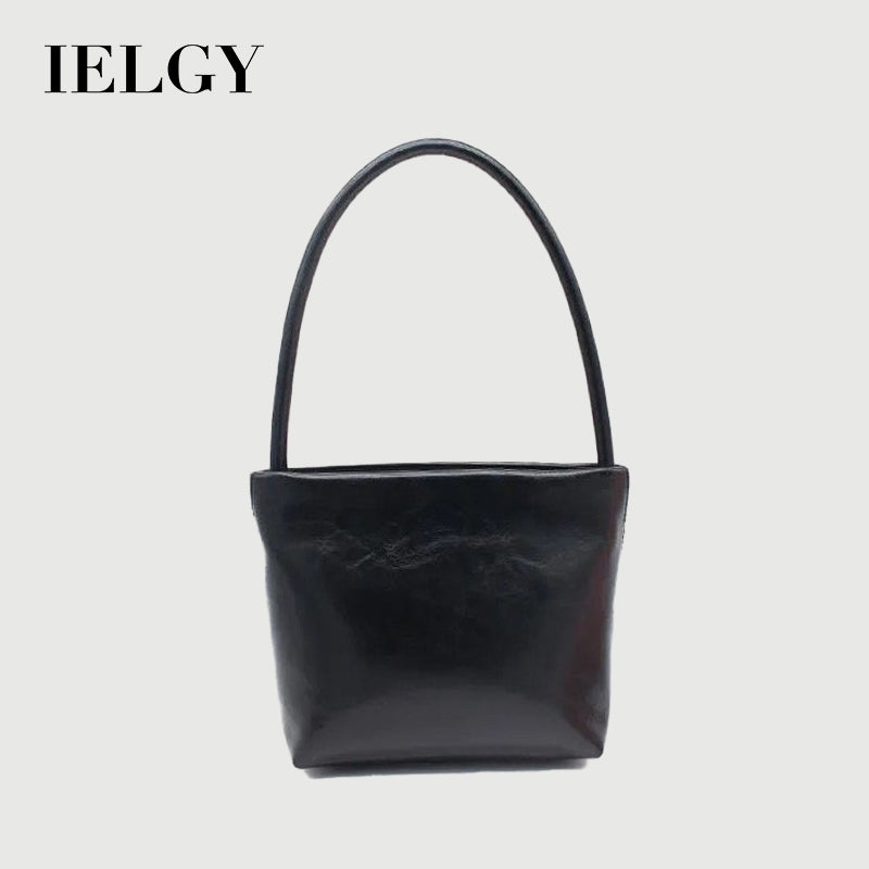 Ielgy Retro Armpit Order Shoulder Portable Granny Bag Fashionable All-Match Oil Wax Leather Female Bag Square Bag