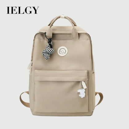 Ielgy Ladies Korean Version Trendy Large-Capacity Portable Backpack Solid Color Simple College Students Class